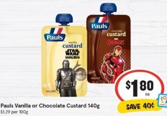 IGA Pauls Vanilla Or Chocolate Custard 140g offer