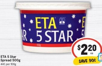 IGA ETA 5 Star Spread 500g offer