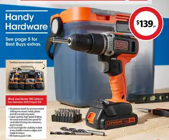 Coles Black and decker 18v lithium ion hammer drill project kit offer