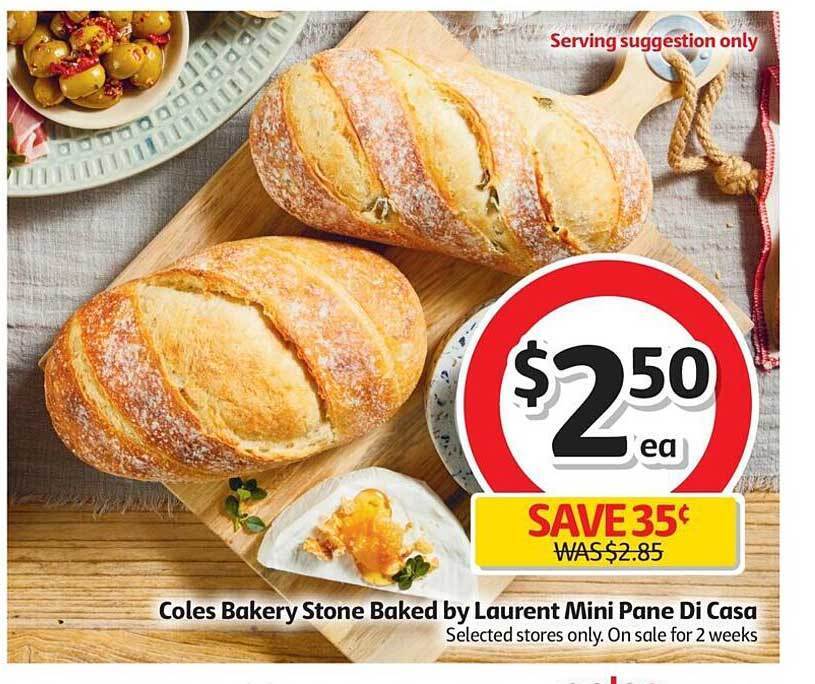 Coles bakery stone baked by laurent mini pane di casa offer at Coles