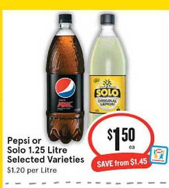 IGA Pepsi or solo 1.25 litre offer