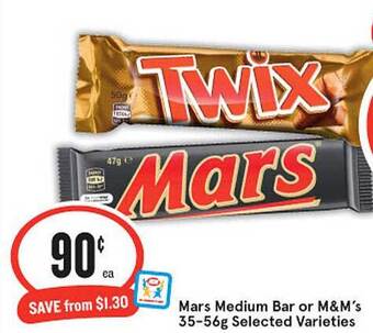 IGA Mars medium bar or m&m's 35-56g offer