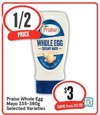 IGA Praise whole egg mayo 335-380g offer