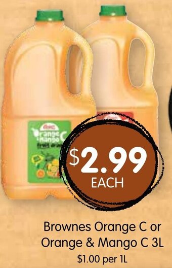 Spudshed Brownes Orange C or Orange & Mango C 3L offer