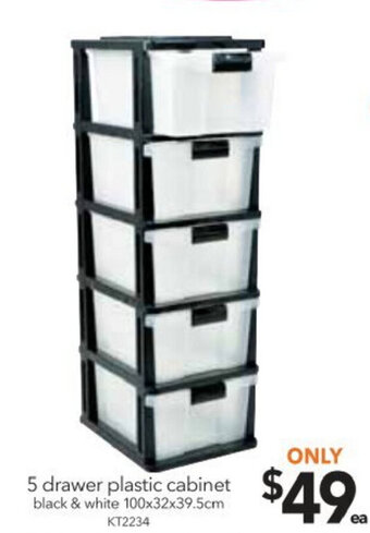 Cheap as Chips 5 Drawer Plastic Cabinet 100x32x39.5cm offer