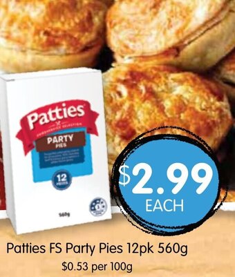 Spudshed Patties FS Party Pies 12pk 560g offer