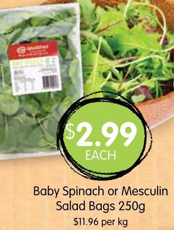 Spudshed Baby Spinach or Mesculin Salad Bags 250g offer