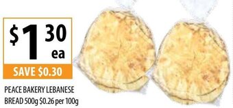 Peace Bakery Lebanese Bread 500g
