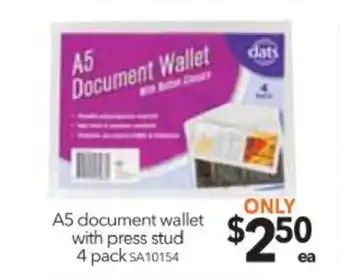 A5 Document Wallet with Press Stud 4 Pack