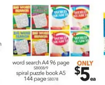 Word Search A4 96 Page / Spiral Puzzle Book A5 144 Page
