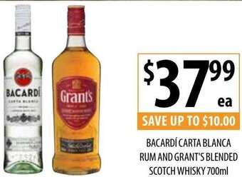 Supabarn Bacardi Carta Blanca Rum And Grant's Blended Scotch Whisky 700ml offer