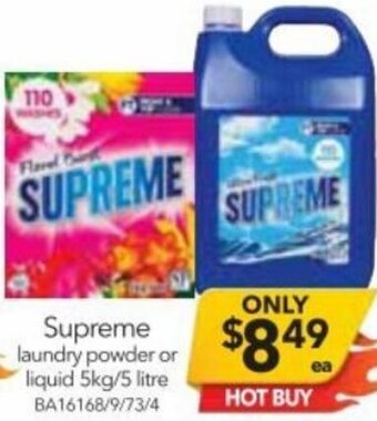 Cheap as Chips Supreme Laundry Powder Or Liquid 5kg/5 Litre offer