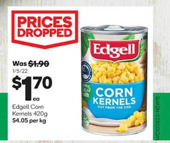 Woolworths Edgell corn kernels 420g offer