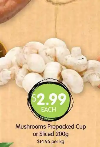 Spudshed Mushrooms prepacked cup or sliced offer