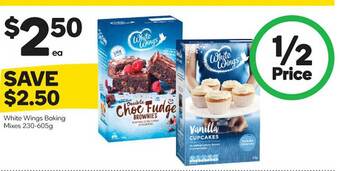 Woolworths White wings baking mixes 230-605g offer