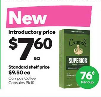Woolworths Campos coffee capsules pk 10 offer