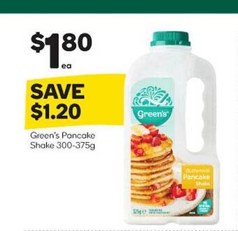 Woolworths Green's pancake shake 300-375g offer
