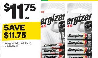 Woolworths Energizer max aa pk 16 or aaa pk 14 offer