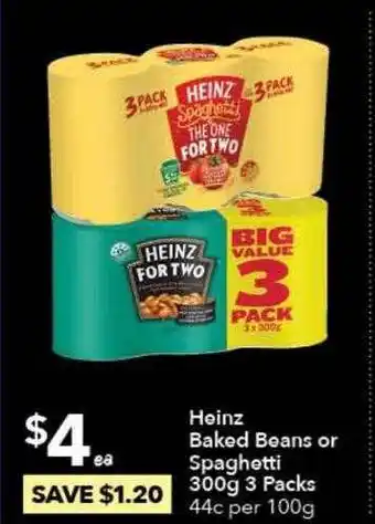 Ritchies Heinz baked beans or spaghetti 3 packs offer