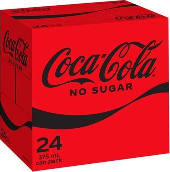Coca-cola no sugar soft drink cans 375ml x 24 pack