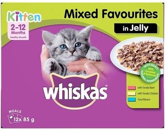 BIG W Whiskas mixed favourites in jelly wet kitten food 12 x 85g offer