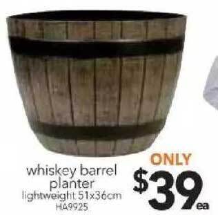 Cheap as Chips Whiskey barrel planter offer