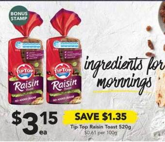 Drakes Tip top raisin toast 520g offer