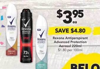 Drakes Rexona antiperspirant advanced protection aerosol 220ml offer