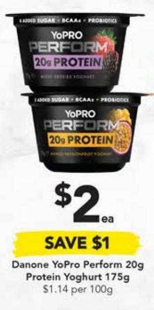 Drakes Danone yopro perform 20g protein yoghurt 175g offer