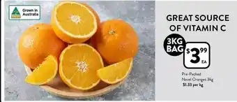 Foodworks Pre-paked navel oranges offer