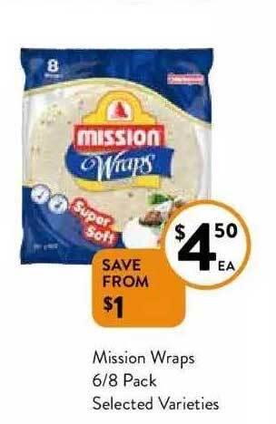Foodworks Mission wraps 6-8 pack offer