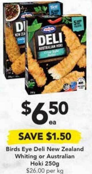 Drakes Birds eye deli new zealand whiting or australian hoki 250g offer