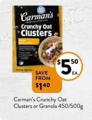 Foodworks Carman's crunchy oat clusters oe granola offer
