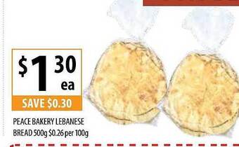 Supabarn Peace bakery lebanese bread 500g offer