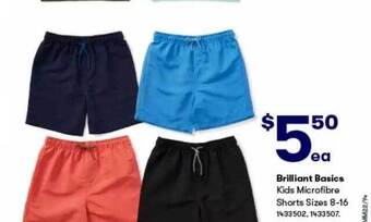 BIG W Brilliant basics kids microfibre shorts offer