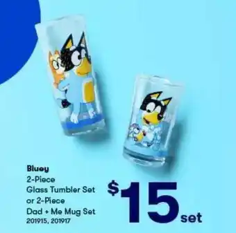 BIG W Bluey 2-piece glass tumbler set or 2-piece dad + me mug set offer