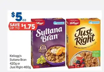 Foodland Kellogg's sultana bran 420g or just right 460g offer