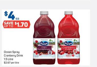 Foodland Ocean spray cranberry drink 1.5 litre offer