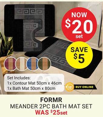 Lincraft Formr meander 2pc bath mat set offer