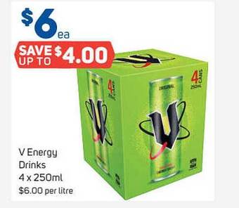 Foodland V energy drinks 4 x 250ml offer