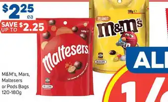 Foodland M&m's, mars, maltesers or pods bags 120-180g offer