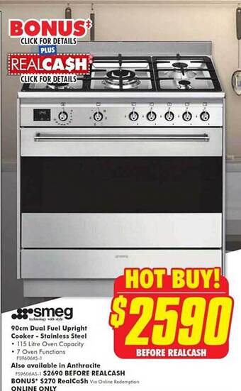 The Good Guys Smeg 90 cm dual fuel upright cooker-stainless steel offer