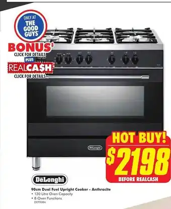 The Good Guys Delonghi 90 cm dual fuel upright cooker-anthractie offer