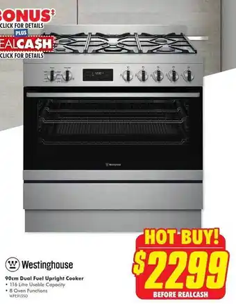 The Good Guys Westinghouse 90 cm dual upright cooker offer
