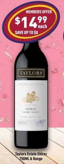 Liquor Legends Taylors estate shiraz & range offer