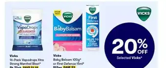 BIG W Vicks vapodrops xtra strong manthol blast vicks baby balsam or frist defence offer