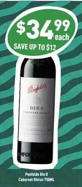 Liquor Legends Penfolds bin 8 cabernet shiraz offer