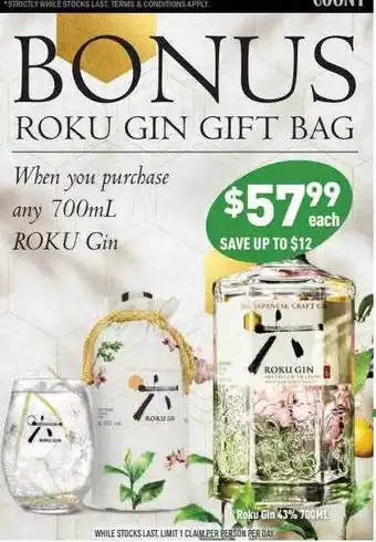 Liquor Legends Rodu gin gift bag offer