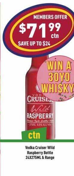 Liquor Legends Vodka cruiser wild raspberry bottle & range offer