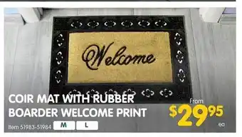 Clark Rubber Coir mat with rubber boarder welcom print offer